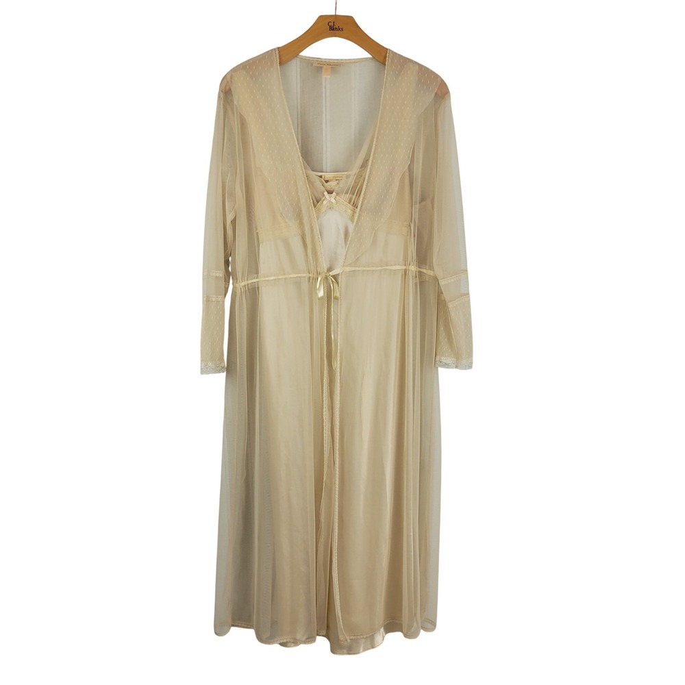 Vintage Flora Nikrooz Sheer Peignoir Robe Nightgown Cream Ivory Size Large/XL